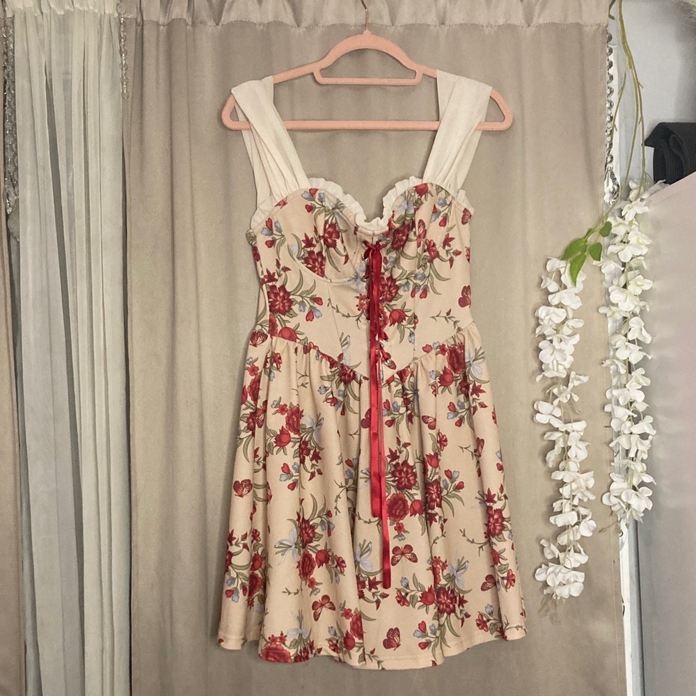SHEIN Floral Mini Dress - Red and Cream